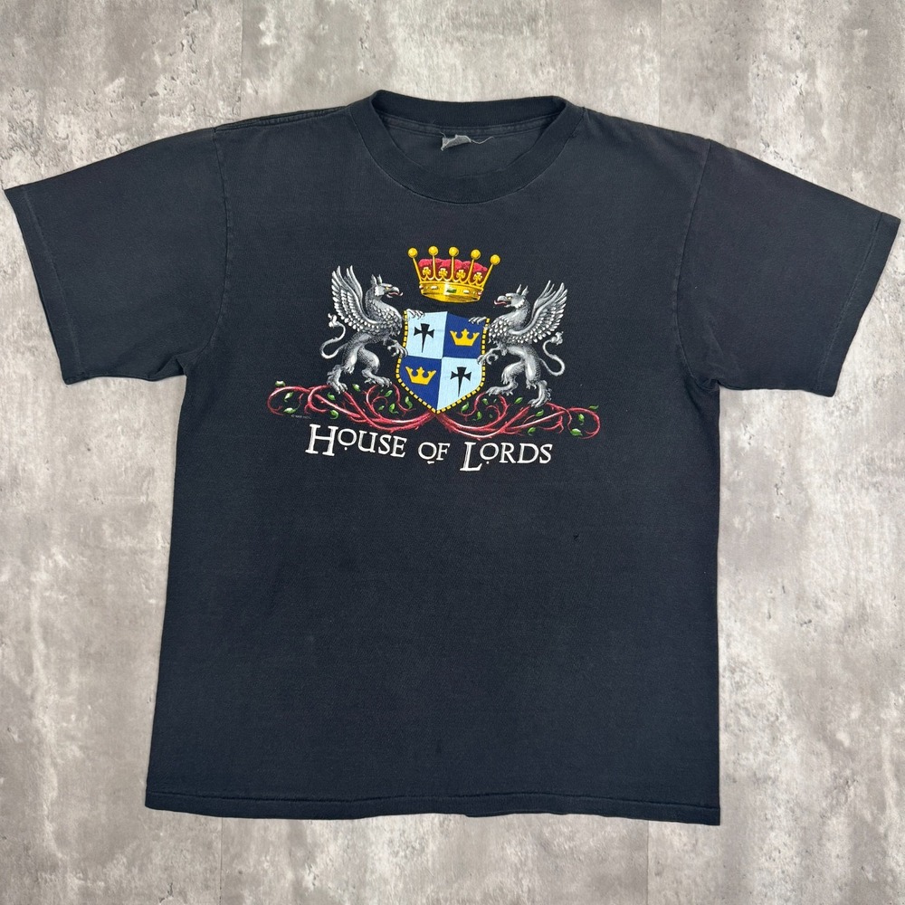 Vintage House of Lords Band Shirt Mens L Black Griffin Crest Rock Tour Tee 1989